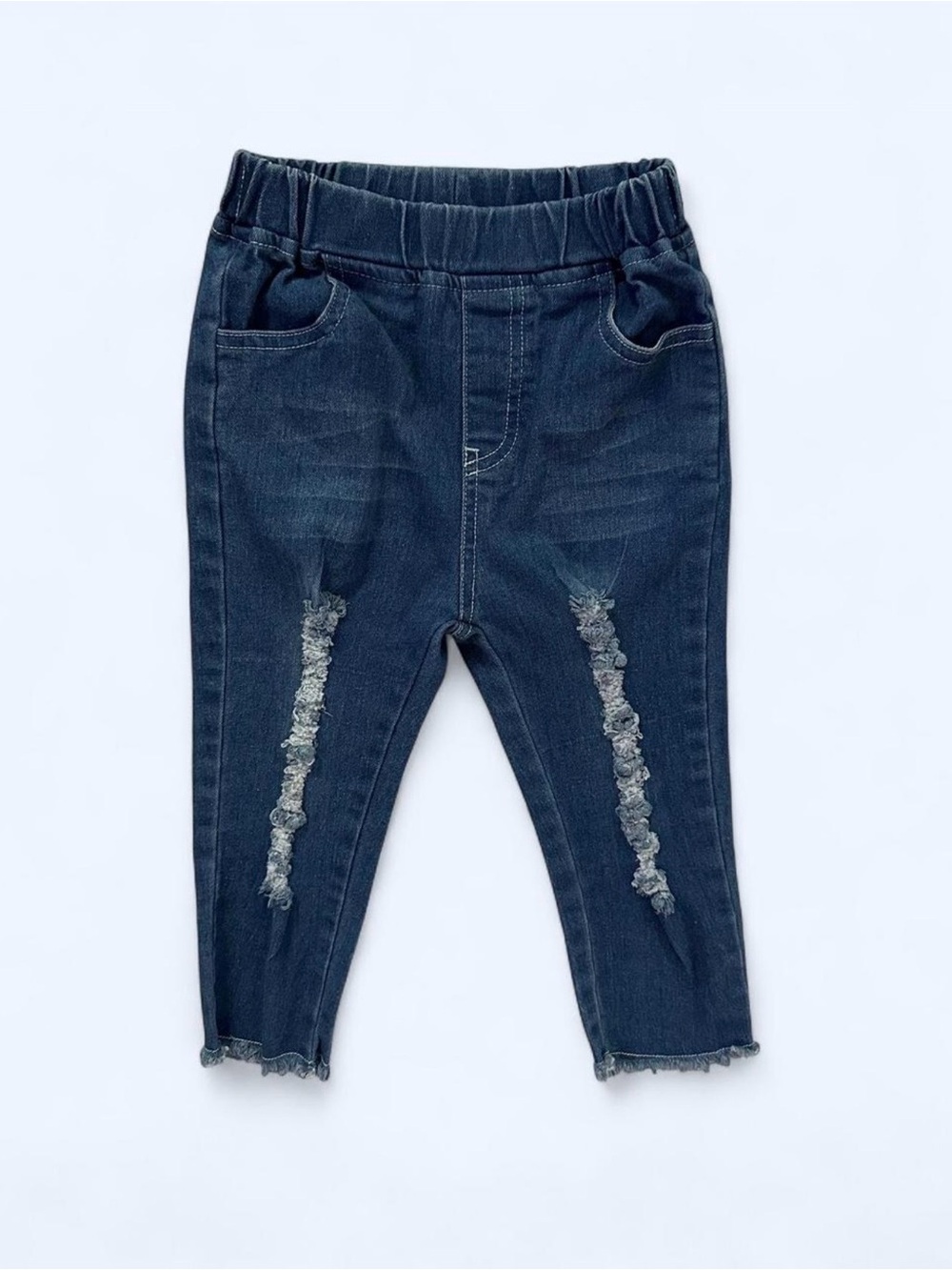 Shein Raw Hem Distressed Ripped Pull On Jeans Blue Toddler Girls Size 4T